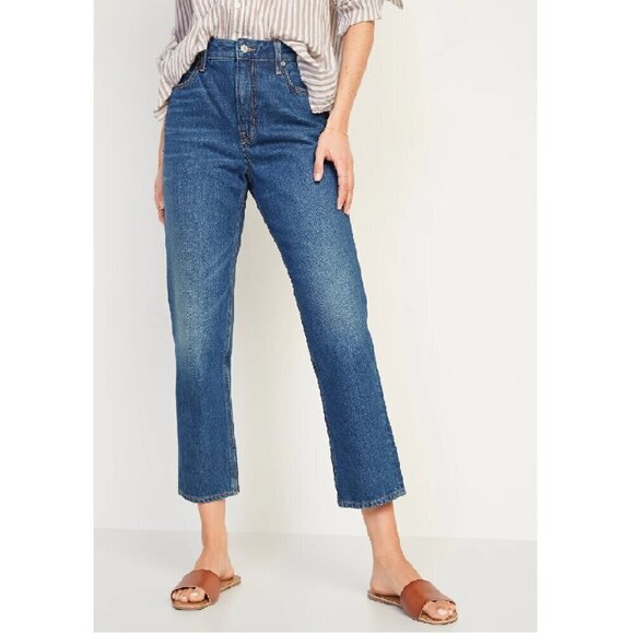 Old Navy High Rise Slouchy Straight Crop Jeans Medium Wash Size 8 - Picture 1 of 4